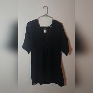Wear Abouts Black Sheer Blouse Lightweight Short Sleeve Minimal Workwear Top M